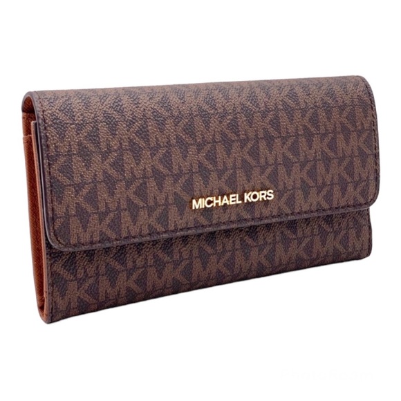 Michael Kors Jet Set Travel PVC Large Trifold Wallet in Brown - Picture 1 of 16